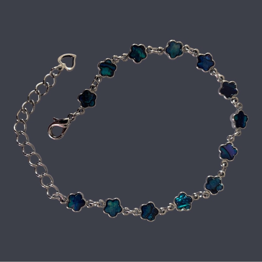 Abalone Shell Blue Flower Link Silver Plated Brac… - image 7